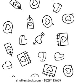 Valentine Day Romantic Vector Seamless Pattern Thin Line Illustration