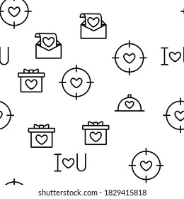 Valentine Day Romantic Vector Seamless Pattern Thin Line Illustration