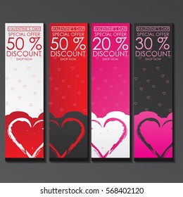 Valentine Day Sale Celebration Banners, Wallpapers, Invitations, Posters, Brochures, Vouchers and Headers Illustration. Advertising Offline and Online Background Vector Design