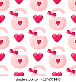 Valentine Day seamless pattern - cartoon pink lock with bow and heart, holiday romantic mood, vector background, endless texture for wrapping, textile, fabric print