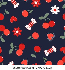 Día de San Valentín sin patrón con arco de cerezo y diseño de flores para tela, algodón, Fondo de pantalla, satén todo tipo de impresión textil y fondo	