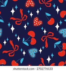 Dia dos namorados padrão sem emenda com arco de cereja e design de flor para tecido, algodão, papel de parede, cetim todos os tipos de impressão têxtil e fundo	