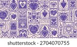 Valentine Day seamless pattern, hand drawn love texture, heart tile mosaic graphic holiday print. Romantic festive background, decoration greeting letter paper postmark texture. Geometric love pattern