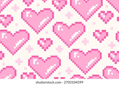 Valentine day valentine seamless pattern with heart pixel art design for fabric, cotton, wallpaper, satin all types of print textile and background