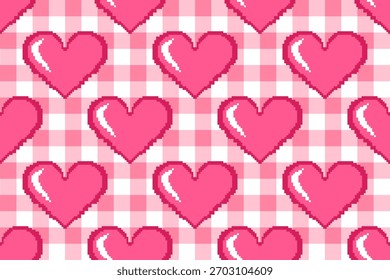 Valentine day valentine seamless pattern with heart pixel art design for fabric, cotton, wallpaper, satin all types of print textile and background