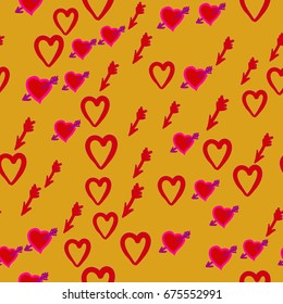 Valentine Day seamless pattern of the heart symbol, arrow, and wounded heart. Cupid Hunt.