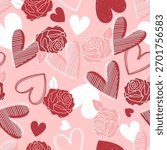 Valentine day valentine seamless pattern with hearts and roses design for fabric, cotton, wallpaper, satin all types of print textile and background	