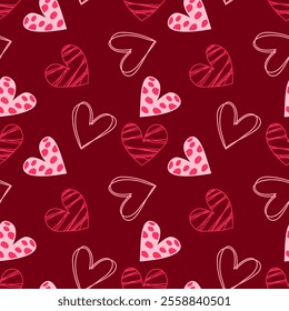 valentine day, valentine seamless pattern with hearts design for fabric, cotton, wallpaper, satin, carpet.