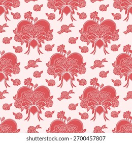Valentine day valentine seamless pattern with hearts bow and roses design for fabric, cotton, wallpaper, satin all types of print textile and background