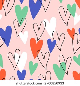 Día de San Valentín sin patrón con corazones de diseño para la tela, algodón, Fondo de pantalla, satén todo tipo de impresión textil y de fondo	