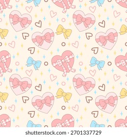 Valentinstag Valentine nahtloses Muster mit Herzen und Schleifen Design für Stoff, Baumwolle, Tapete, Satin alle Arten von Print-Textilien und Hintergrund	