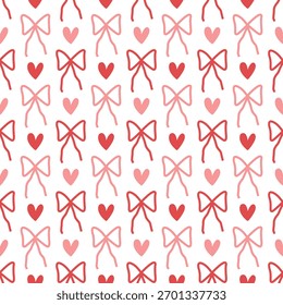 Valentine day valentine seamless pattern with hearts and bows design for fabric, cotton, wallpaper, satin all types of print textile and background	
