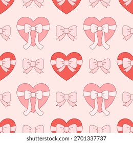 Día de San Valentín sin patrón con corazones y arcos de diseño para la tela, algodón, Fondo de pantalla, satén todo tipo de impresión textil y de fondo	