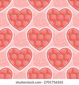 Dia dos namorados padrão sem emenda com corações e rosas design para tecido, algodão, papel de parede, cetim todos os tipos de impressão têxtil e fundo	
