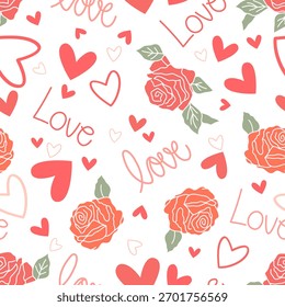 Valentine day valentine seamless pattern with hearts and roses design for fabric, cotton, wallpaper, satin all types of print textile and background	