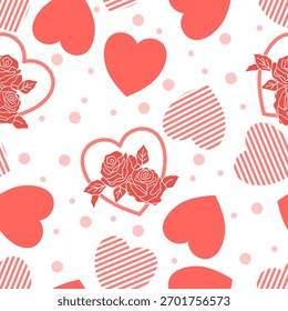 Día de San Valentín sin patrón con corazones y rosas de diseño para la tela, algodón, Fondo de pantalla, satén todo tipo de impresión textil y de fondo	