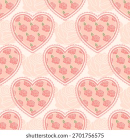 Valentine day valentine seamless pattern with hearts and roses design for fabric, cotton, wallpaper, satin all types of print textile and background	