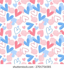 Valentinstag Valentine nahtloses Muster mit Herzen und Rosen Design für Stoff, Baumwolle, Tapete, Satin alle Arten von Print-Textilien und Hintergrund	