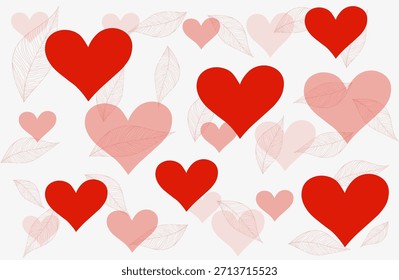 valentine day, valentine seamless pattern with hearts design for fabric, cotton, wallpaper, satin, carpet, leaves