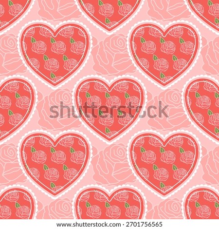 Valentine day valentine seamless pattern with hearts and roses design for fabric, cotton, wallpaper, satin all types of print textile and background	