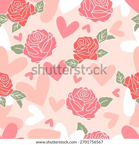 Valentine day valentine seamless pattern with hearts and roses design for fabric, cotton, wallpaper, satin all types of print textile and background	