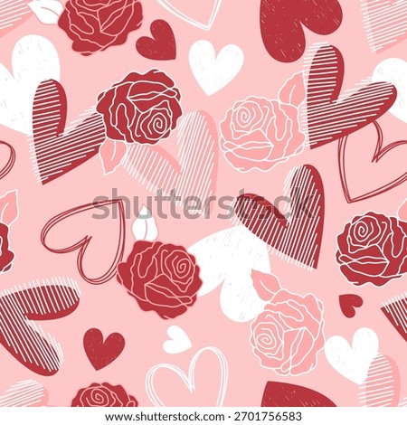 Valentine day valentine seamless pattern with hearts and roses design for fabric, cotton, wallpaper, satin all types of print textile and background	