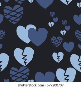 Valentine day seamless pattern, hearts,hand drawn.
