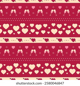 Valentine day seamless pattern. Love background with hearts. Retro vinous pink texture. Vintage romantic print. Cute wrapping paper. romance backdrop. Vector illustration. Geometric design