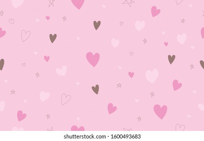 Valentine day seamless pattern pink heart love wallpaper abstract background. Illustration art for card, wrap paper, holiday, hand draw.