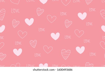 Valentine day seamless pattern pink heart love wallpaper abstract background. Illustration art for card, wrap paper, holiday, hand draw.