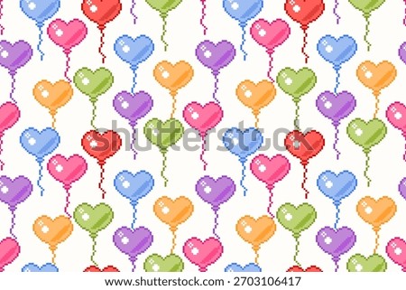 Valentine day valentine seamless pattern with pixel heart balloons design for fabric, cotton, wallpaper, satin all types of print textile and background