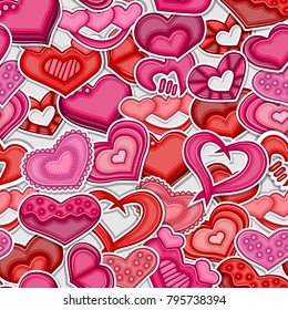 Valentine Day seamless pattern.  Red and pink hearts. Vector illustration.