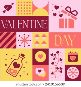 Valentine Day seamless pattern in scandinavian style postcard with Retro clean concept design