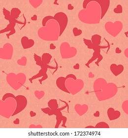 Valentine day seamless romantic pattern background and cupids hearts   arrows vector illustration