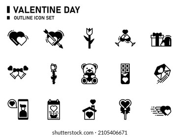 Valentine day semi solid icon set