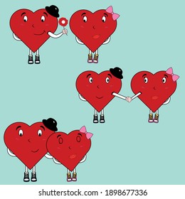 Valentine day set.  Cartoon heart collection.  Two cute hearts. Perfect for scrapbooking, greeting card, party invitation, poster, tag, sticker kit. Vector illustration.