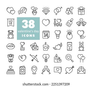 Iconos de San Valentín. Ilustración vectorial, elementos románticos. Pegatina, insignia. Tarjeta de matrimonio y boda
