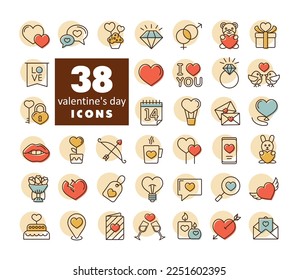 Iconos de San Valentín. Ilustración vectorial, elementos románticos. Pegatina, insignia. Tarjeta de matrimonio y boda