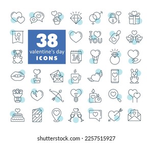 Valentine day set icons. Vector illustration, romance elements. Sticker, badge. Card for marriage and wedding