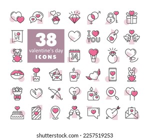 Iconos de San Valentín. Ilustración vectorial, elementos románticos. Pegatina, insignia. Tarjeta de matrimonio y boda