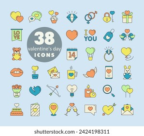 Valentine day set icons. Vector illustration, romance elements. Sticker, badge. Card for marriage and wedding