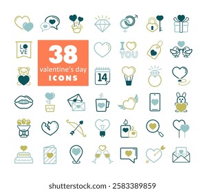 Valentine day set icons. Vector illustration, romance elements. Sticker, badge. Card for marriage and wedding