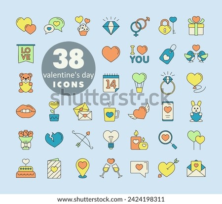 Valentine day set icons. Vector illustration, romance elements. Sticker, badge. Card for marriage and wedding