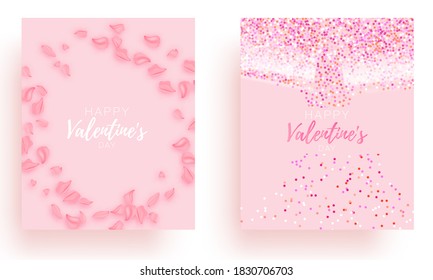 Valentine day set love beautiful. Spesial brochure with hearts. Gift poster card. Sale banner background for romantic day.