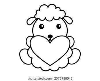 Valentine Day Sheep Holding Heart Black and White