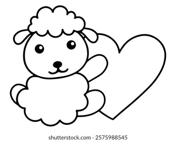 Valentine Day Sheep Holding Heart Black and White