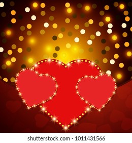 Valentine Day shining background with hearts. Vector illustration