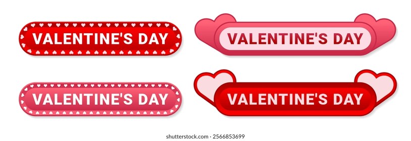 Valentine Day shop button icon set for online store. Romantic click buy symbol collection. Love themed web banner on white background