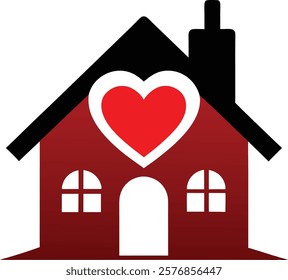 valentine day silhouette love house on white background