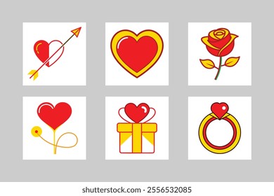 Valentine day six Flat color vector element set.